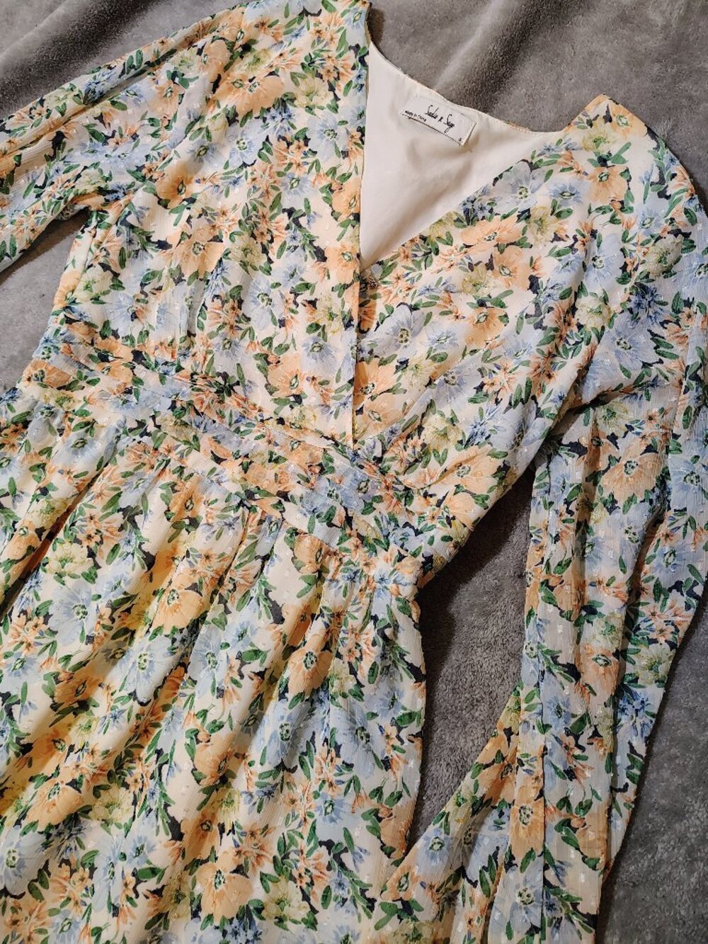 Sadie x Sage Chiffon Dress Floral Smocked Waist Wrap Silhouette Cottagecore Boho